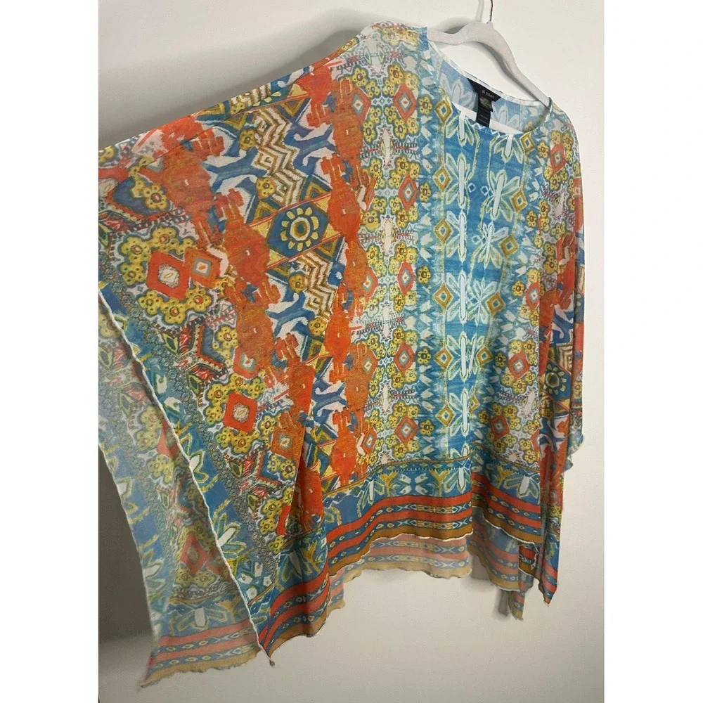 Ali Miles Womens XL Sheer Mesh Poncho Top Geometric Handkerchief Hem *Flawed - Picture 9 of 14